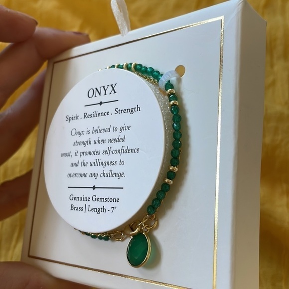 Brand New Onyx Genuine Gemstone Green Brass Bracelet Spirit Resilience Strength - Picture 9 of 12